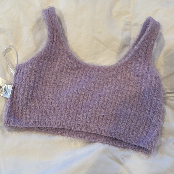 Self Portrait Fluffy Cropped Knit Top in Lilac, M - Picture 13 of 14